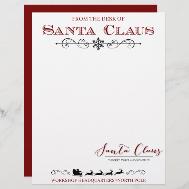 Official "From the Desk of Santa Claus" Letterhead (Front/Back)