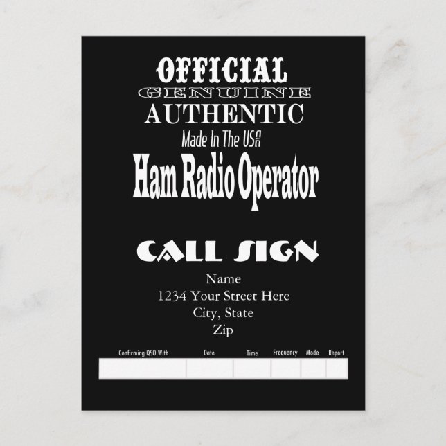 Official Genuine Made USA Ham Radio QSL Card (Front)