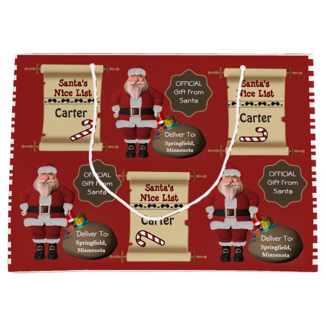 Official Gift From Santa  w/Name & Location Large Gift Bag (Front)