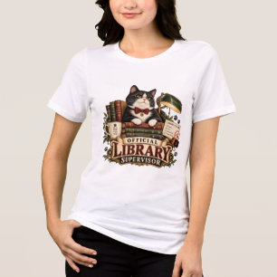 Official Library Supervisor Funny Tuxedo Cat  Tri-Blend Shirt