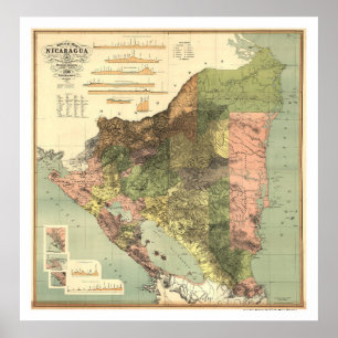Official Map of Nicaragua 1898 Poster