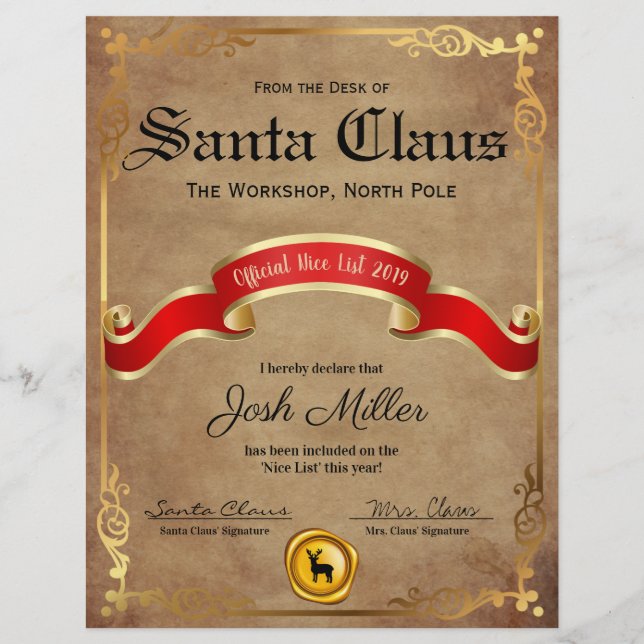 Official Nice List Certificate 2019 (Front)