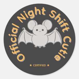 Official Night Shift Cutie Cute Bat Halloween Classic Round Sticker