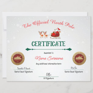 Official North Pole Christmas Award Certificate