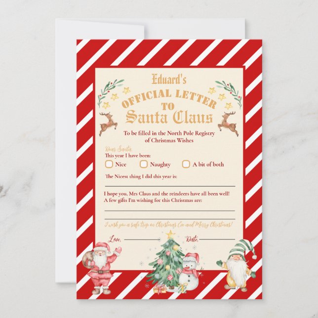 Official North Pole Letter To Santa 5x7inch Invita Invitation (Front)