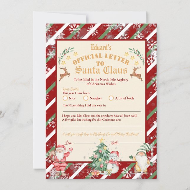Official North Pole Letter To Santa 5x7inch Invita Invitation (Front)