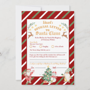 Official North Pole Letter To Santa 5x7inch Invitation