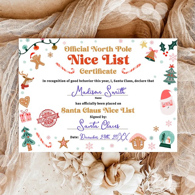 Official North Pole Nice List Certificate Santa Invitation (Creator Uploaded)