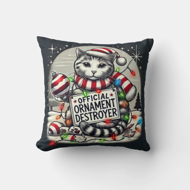 Official ornament destroyer cat Christmas  Cushion (Front)