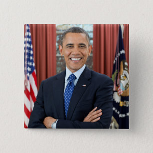Official Oval Office Portrait President Obama 15 Cm Square Badge