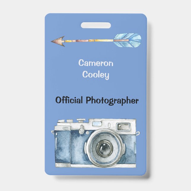 Official Photographer with Vintage Camera Badge ID Badge (Front)