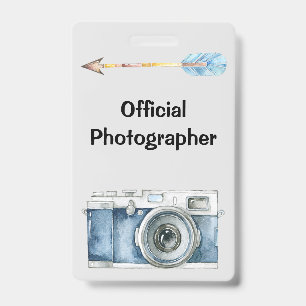 Official Photographer with Vintage Camera ID Badge