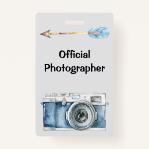 Official Photographer with Vintage Camera ID Badge