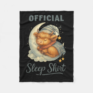 Official Sleep Squad Cute Highland Cow On Moon Fleece Blanket