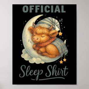Official Sleep Squad Cute Highland Cow On Moon Poster