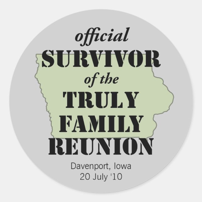 Official Survivor of Family Reunion - Iowa Classic Round Sticker (Front)