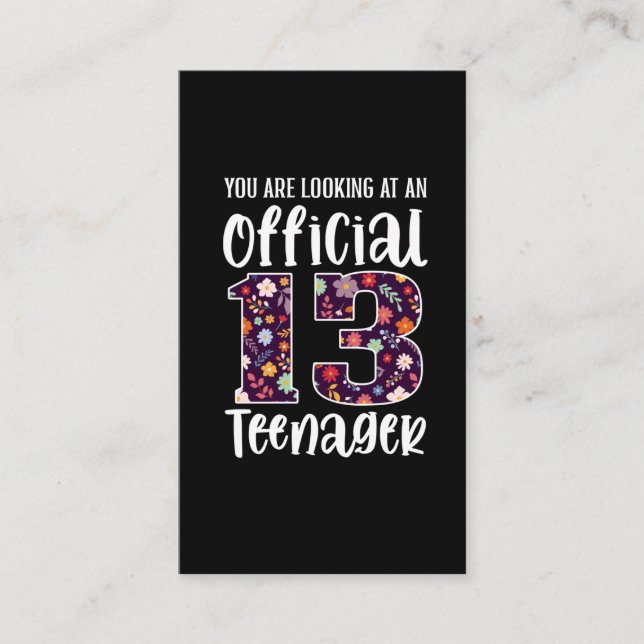 Official Teenager 13 Years Old 13th Birthday Girl Business Card (Front)