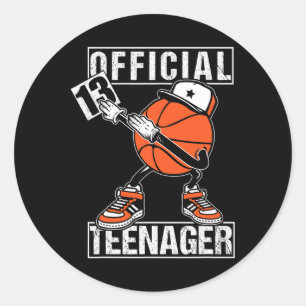 Official Teenager 13th Birthday Boy Fun Bysketbyll Classic Round Sticker