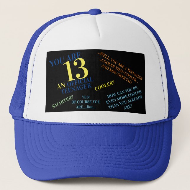 Official Teenager 13th Birthday Boy Trucker Hat (Front)