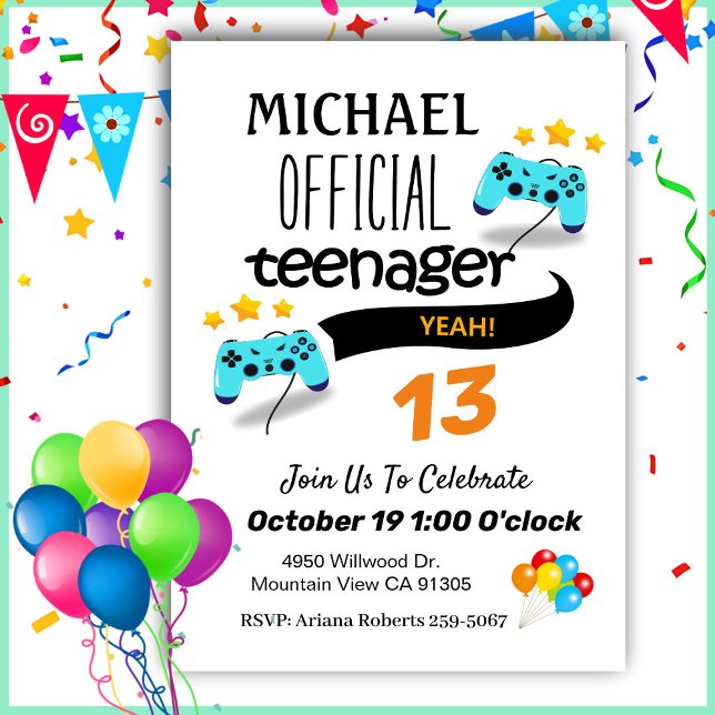 Official Teenager Boy Birthday Party Invitation (Creator Uploaded)