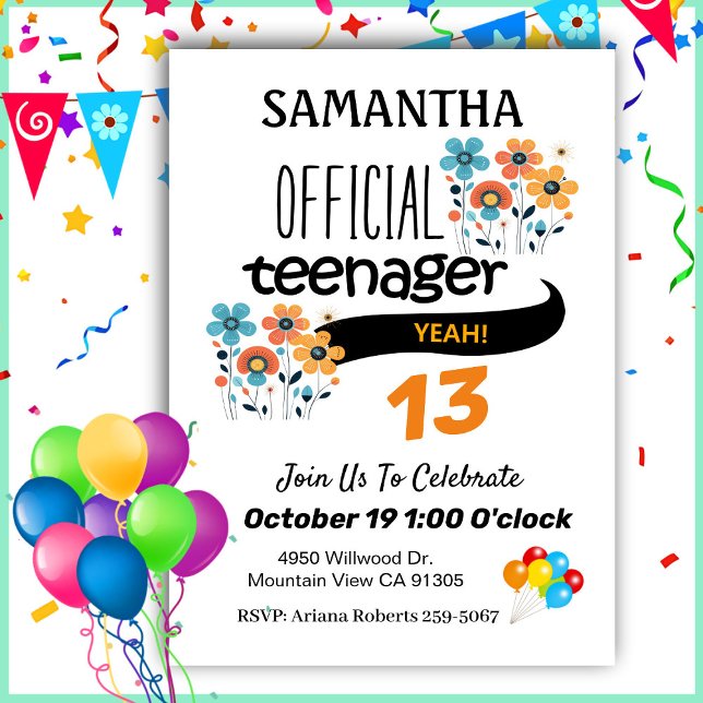 Official Teenager Girl Birthday Party Invitation (Creator Uploaded)