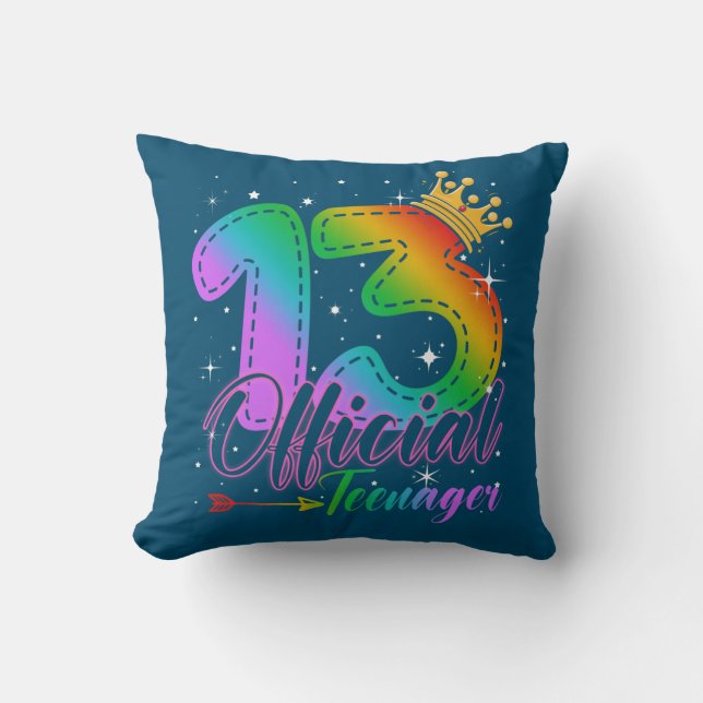 Official Teenager in Rainbow Colors 13th Birthday Cushion (Front)