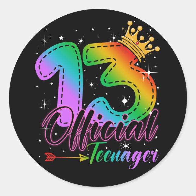 Official Teenager in Rainbow Colours 13th Birthday Classic Round Sticker (Front)