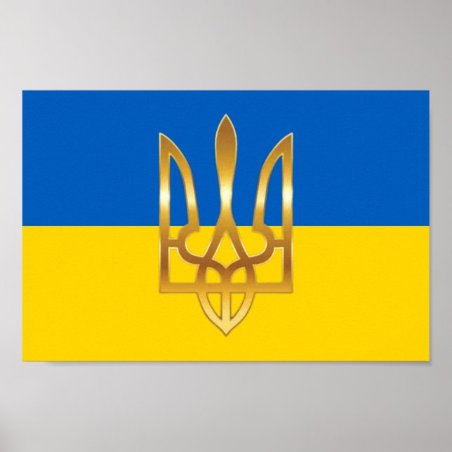 Official Ukraine Flag Trident Symbol Poster (Front)
