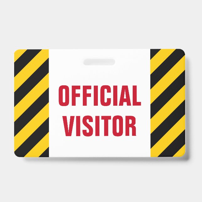 "OFFICIAL VISITOR" + Black & Yellow Stripes Badge ID Badge (Front)