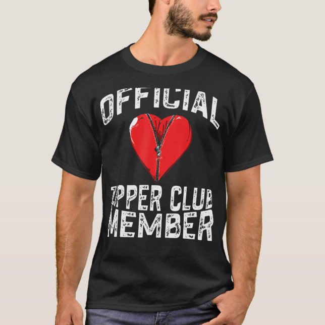 Official Zipper Club Member Funny Open Heart Surge T-Shirt (Front)