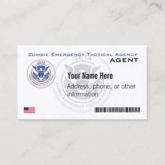 Official Zombie Emergency Tactical Agency Business Business Card