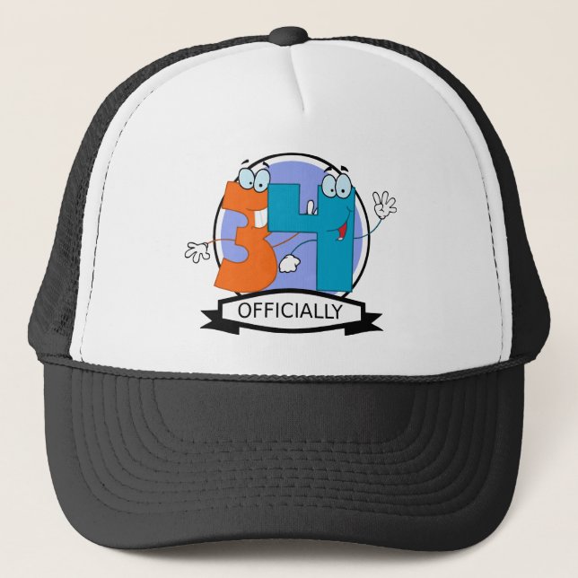 Officially 34 Birthday Logo Trucker Hat (Front)