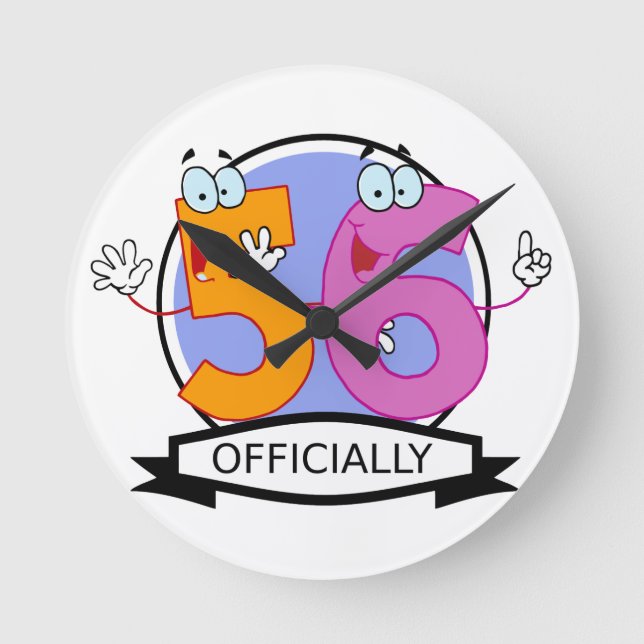 Officially 56 Birthday Logo Round Clock (Front)