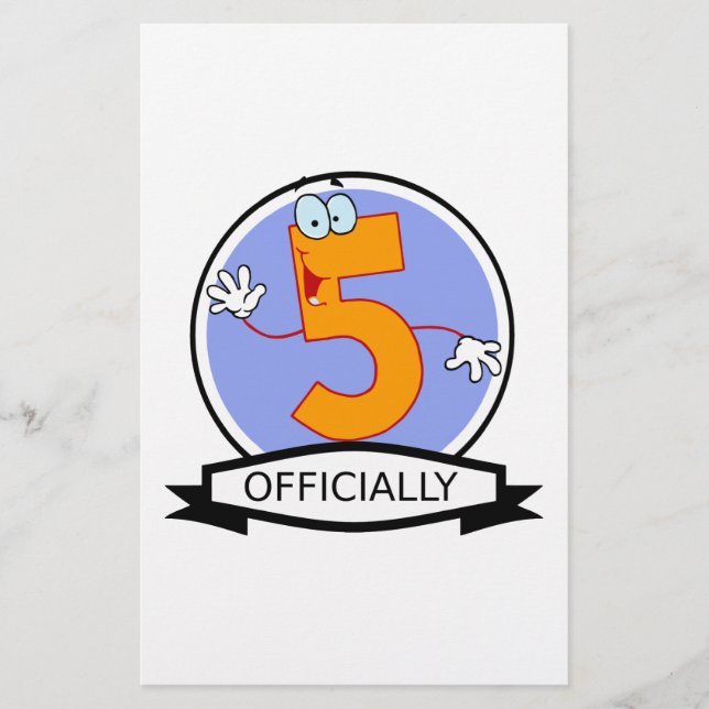 Officially 5 Birthday Banner Stationery (Front)