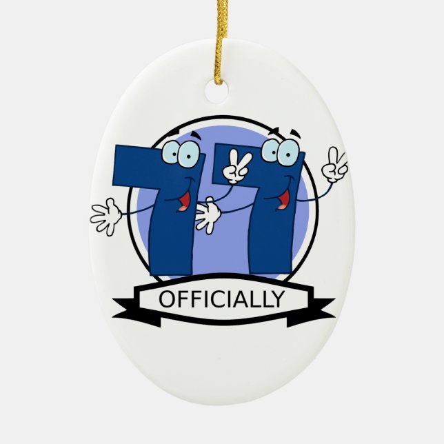 Officially 77 Birthday Banner Ceramic Tree Decoration (Front)