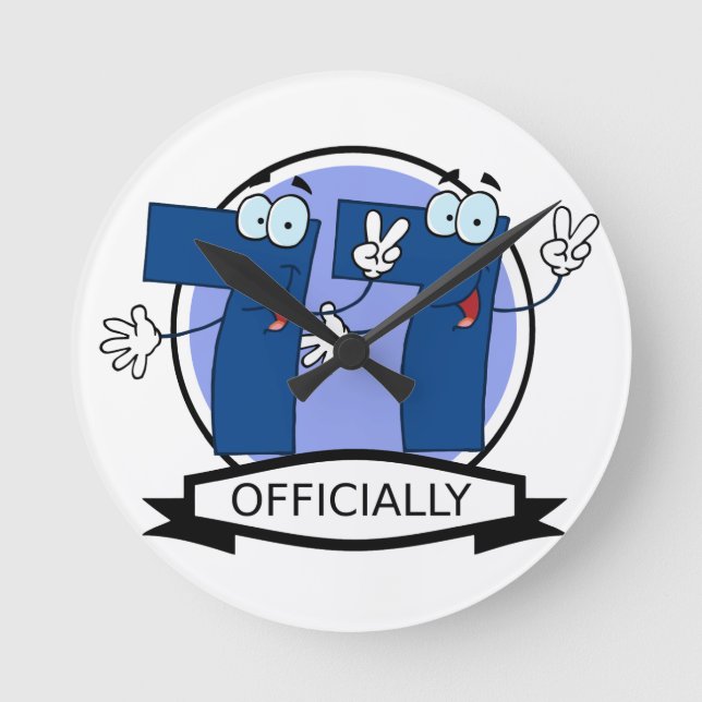 Officially 77 Birthday Logo Round Clock (Front)
