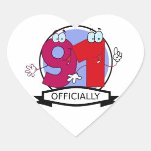Officially 91 Birthday Banner Heart Sticker