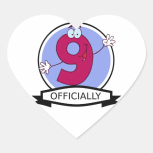 Officially 9 Birthday Logo Heart Sticker