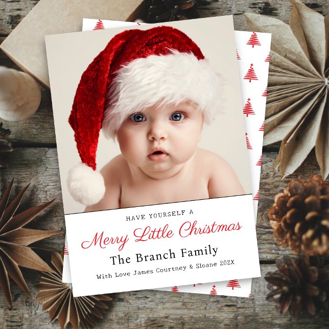 Officially A Merry Little Christmas Family Photo Holiday Card (Cute elegant have yourself a merry little Christmas single photo Christmas card for babys first)