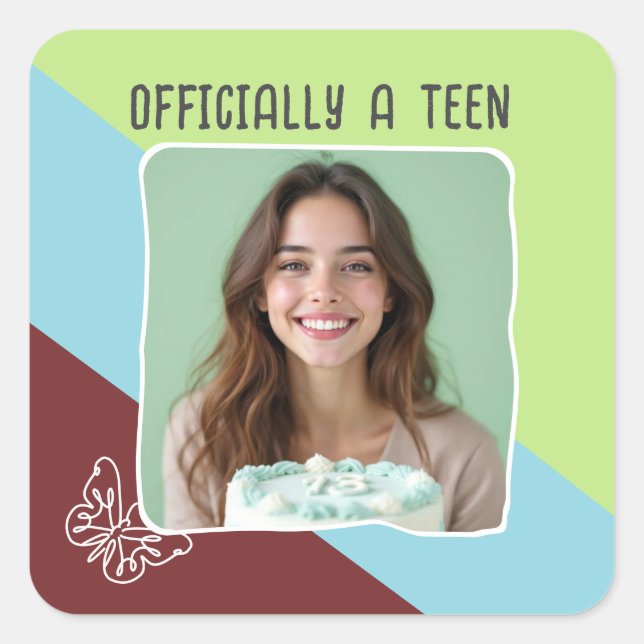 Officially A Teen 13th Birthday Party Custom Photo Square Sticker (Front)