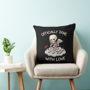 Officially Done With Love Skeleton Cupid Design Cushion