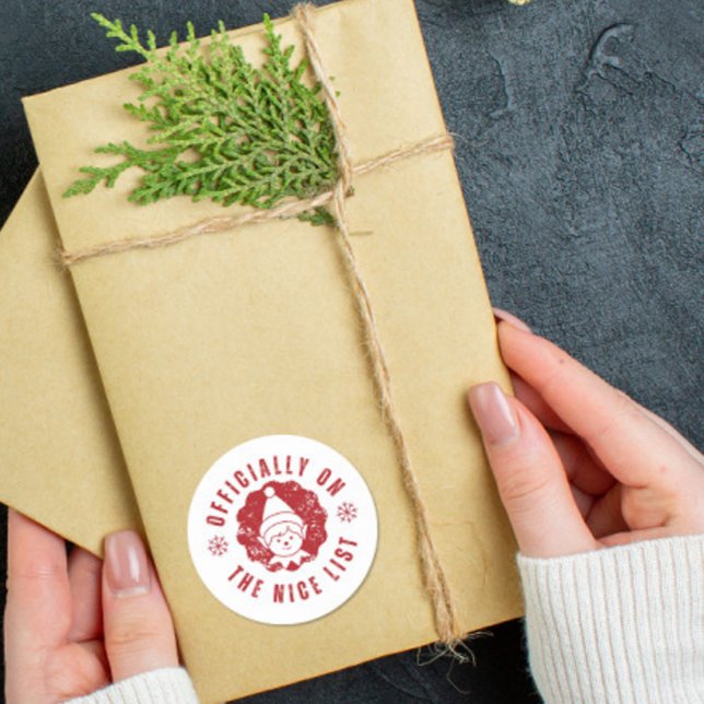 Officially on the Nice List elf Christmas gift  Classic Round Sticker (Creator Uploaded)