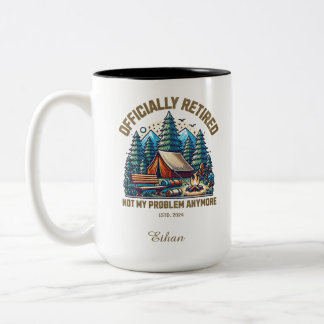 Officially retired, Custom name and date camping Two-Tone Coffee Mug