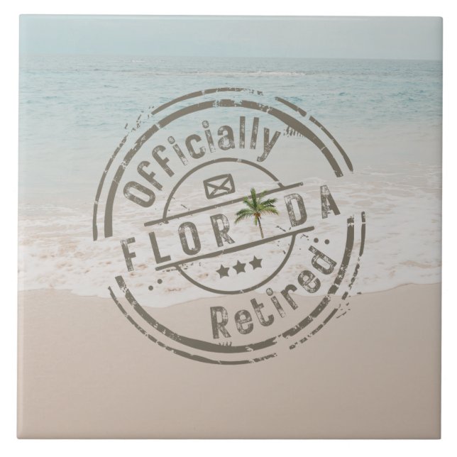 Officially Retired in Florida Tropical Beach Ocean Ceramic Tile (Front)