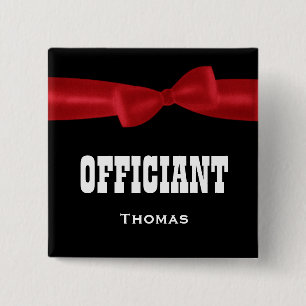 OFFICIANT Wedding Custom Name V02L RED 15 Cm Square Badge