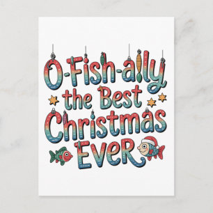 Offishally Best Christmas Ever Fishing Christmas Announcement Postcard