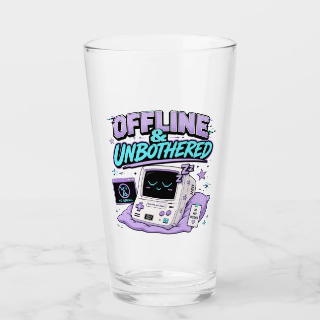 Offline And Unbothered Retro Sticker Glass (Front)