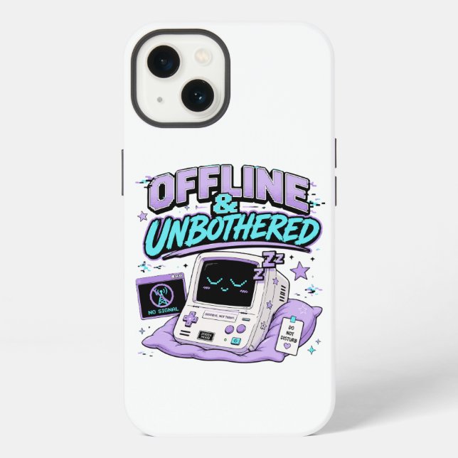 Offline And Unbothered Retro Sticker iPhone Case (Back)