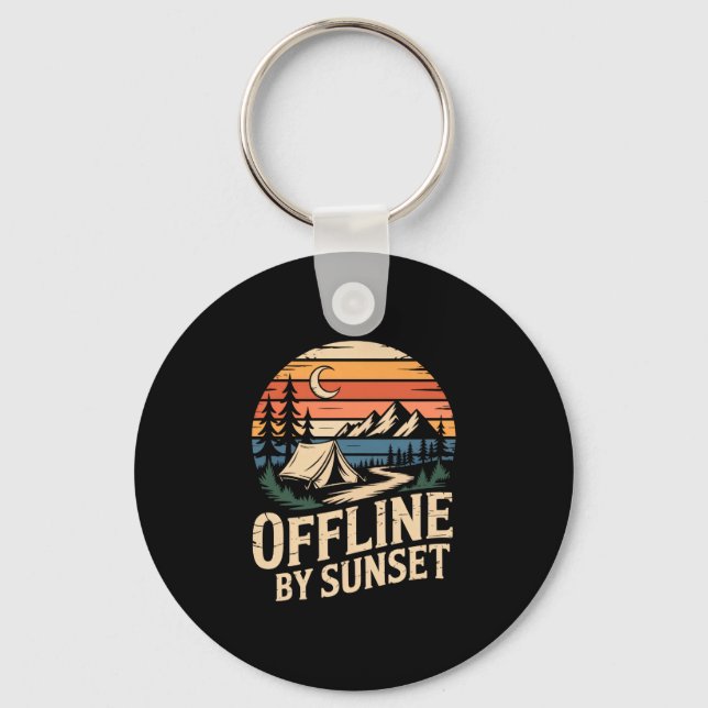 Offline by sunset retro camping mountain adventure key ring (Front)