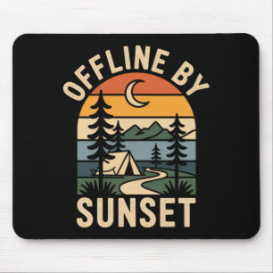 Offline by sunset retro camping nature outdoors mouse pad